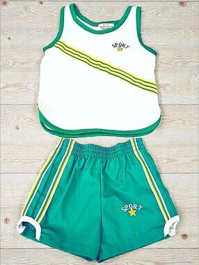 Vintage Health Tex Retro Stripe Sporty Track Set Tank Top & Shorts Summer Outfit